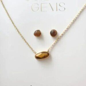 NEW - Tiger's Eye necklace & earrings set - 14-karat Gold Plated Brass